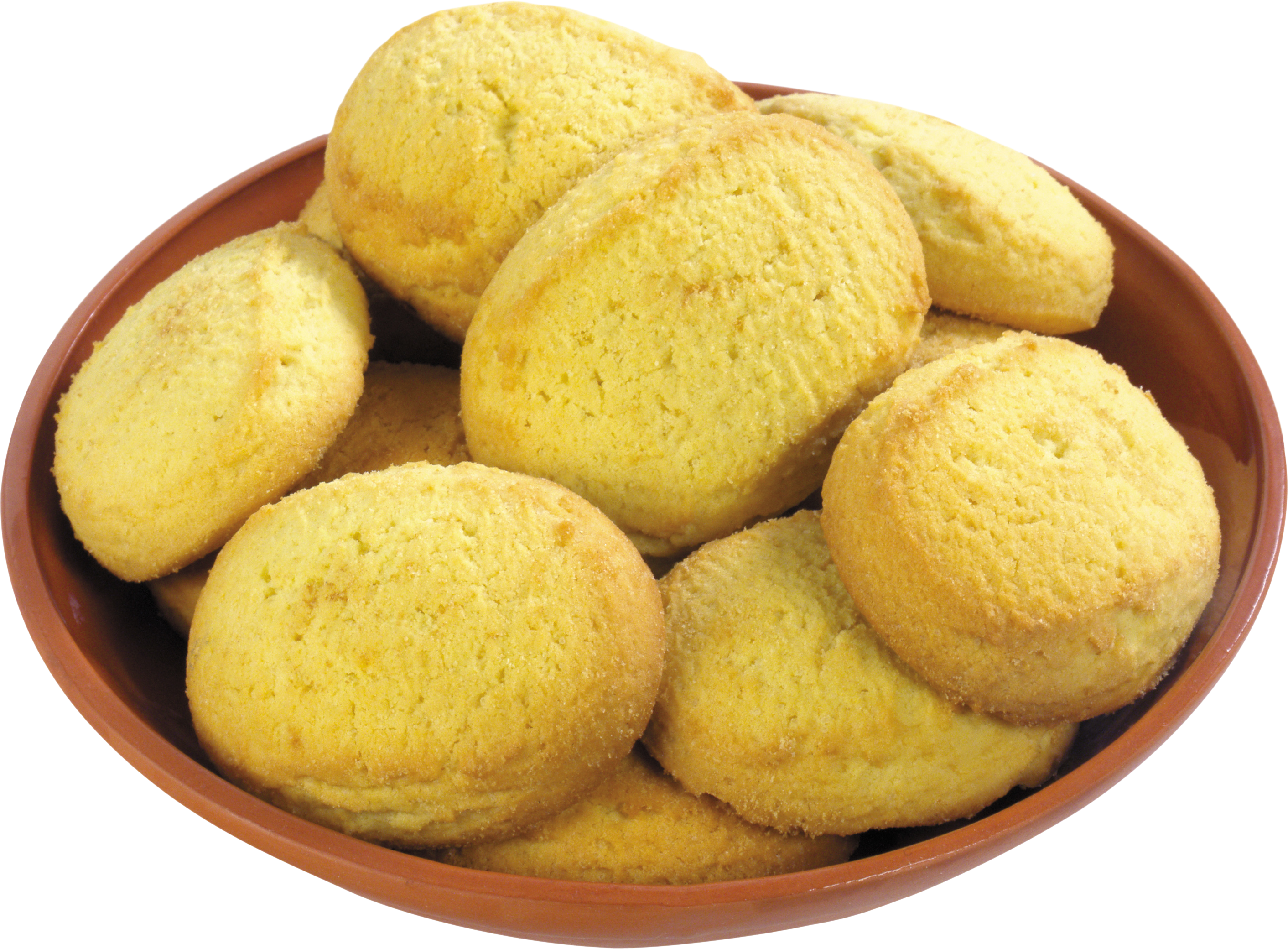 Bowl Of Small Yellow Butter Biscuits With Crisp Baked Edges PNG Image