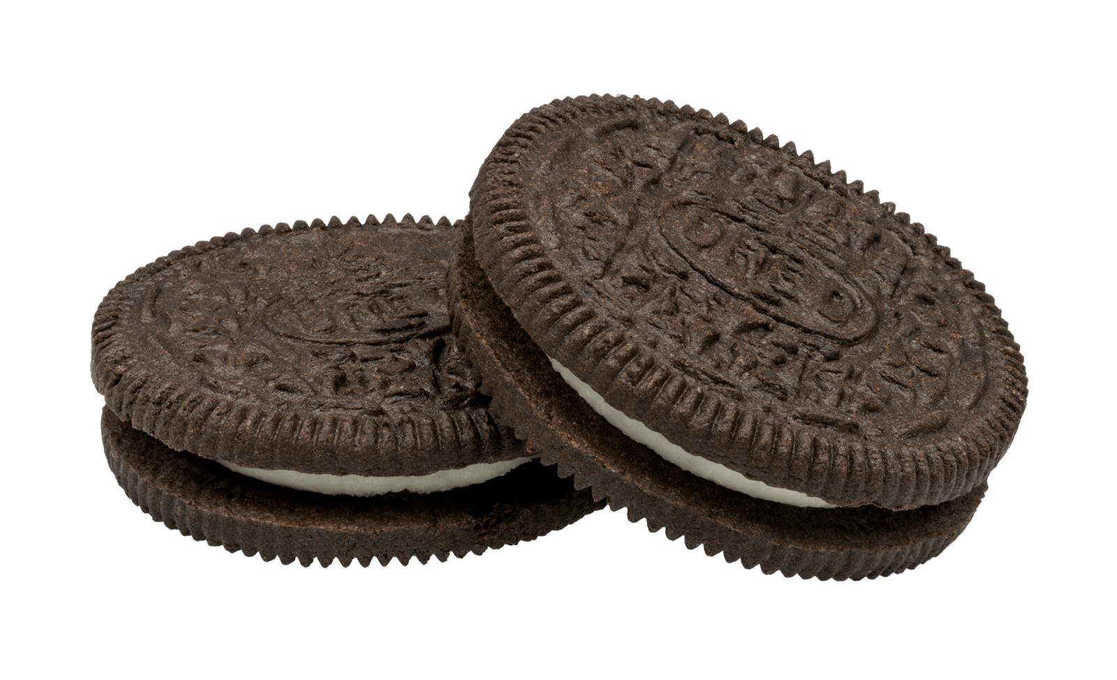 Classic Dark Chocolate Sandwich Cookies With Decorative Embossed Pattern PNG