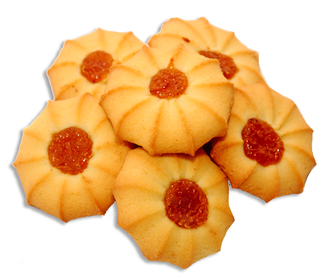 Flower Shaped Butter Cookies With Orange Jam Centers PNG Illustration