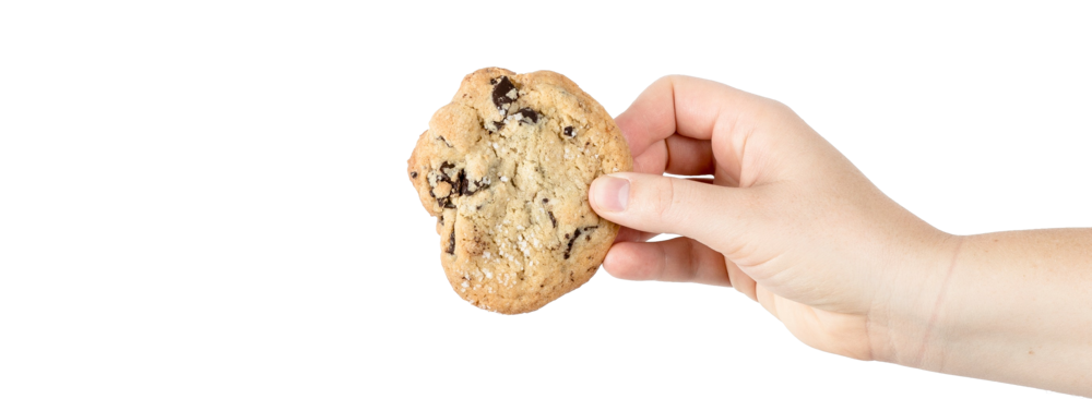 Hand Holding A Partly Bitten Chocolate Chip Cookie Close Up PNG Photo