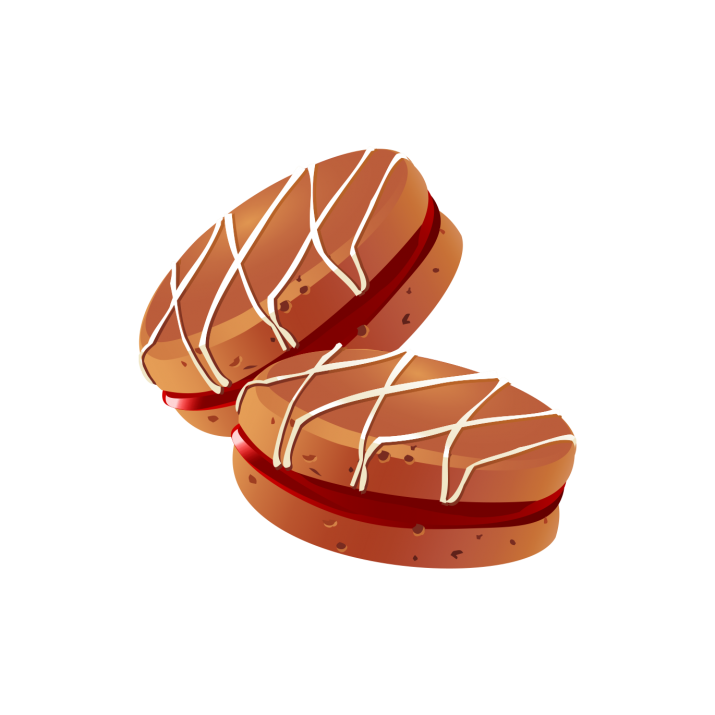 Red Iced Oval Sandwich Cookies With White Drizzle Decoration PNG Clipart