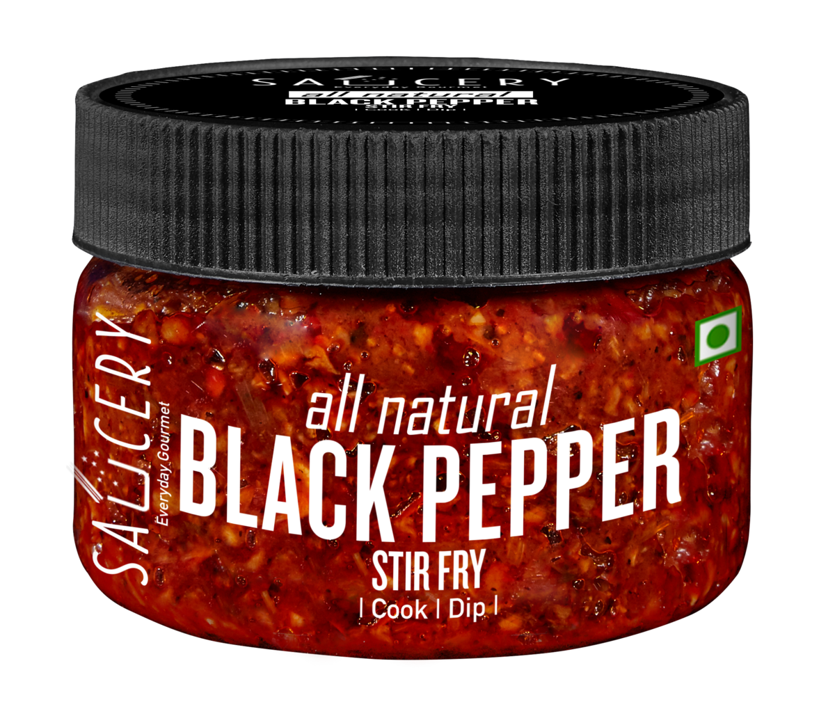 Black Pepper Stir Fry Sauce Jar With Red Label PNG Product Image