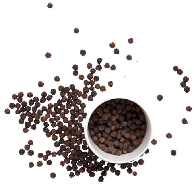 Black Peppercorns In Small Bowl With Loose Spices Scattered Around PNG Image