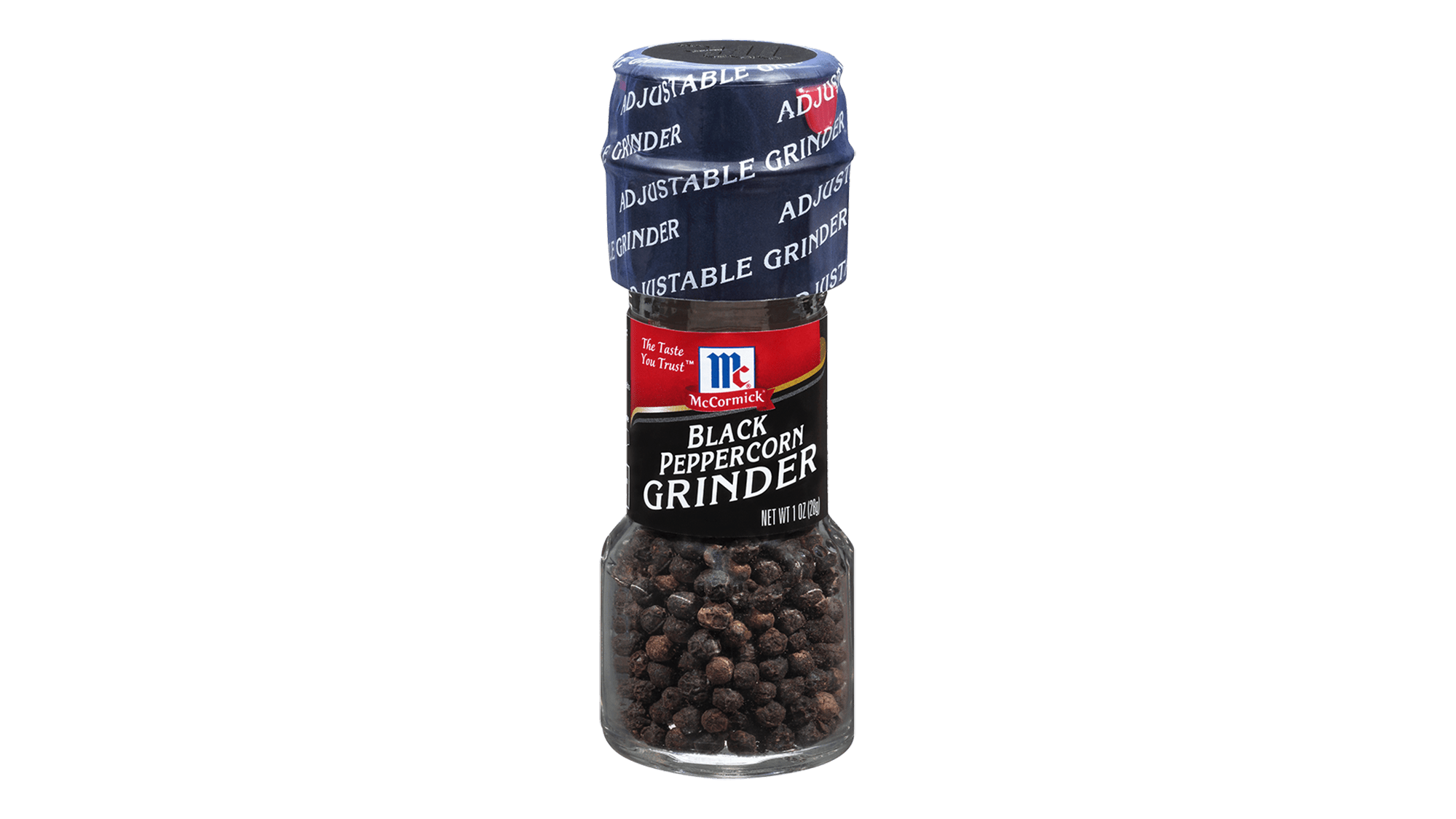 Mini Black Pepper Grinder Bottle With Red And Blue Product Label PNG Clipart