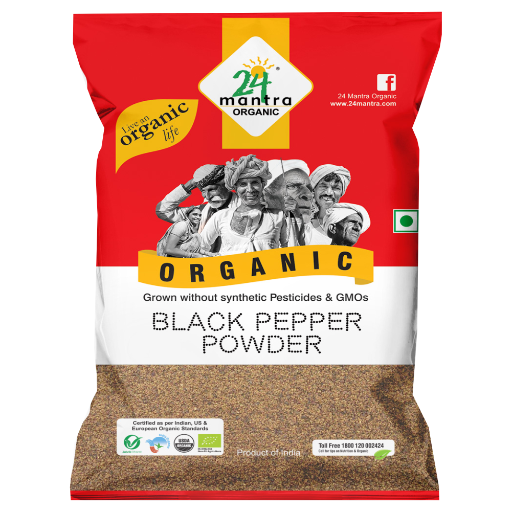 Organic Black Pepper Powder Pouch Package With Whole Peppercorn Image PNG