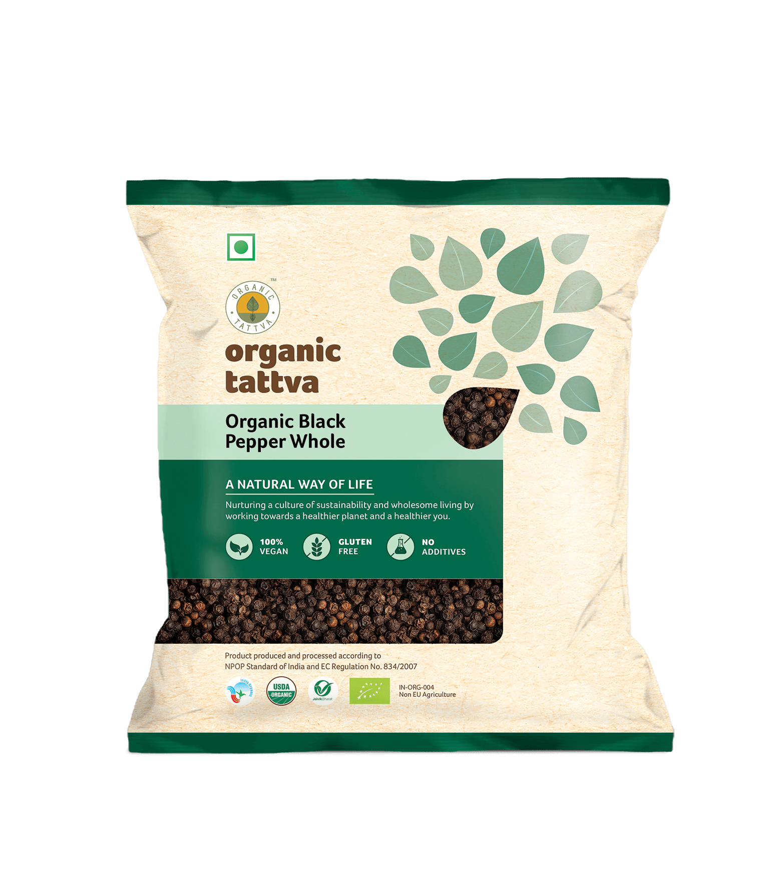 Organic Whole Black Peppercorn Package In Kraft Paper Bag PNG Product Image