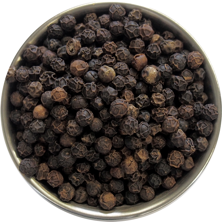 Round Bowl Filled With Whole Black Peppercorns Top View PNG Graphic