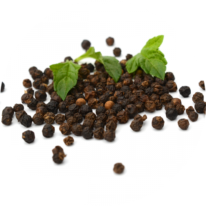 Whole Black Peppercorns With Fresh Green Herb Leaves PNG Image