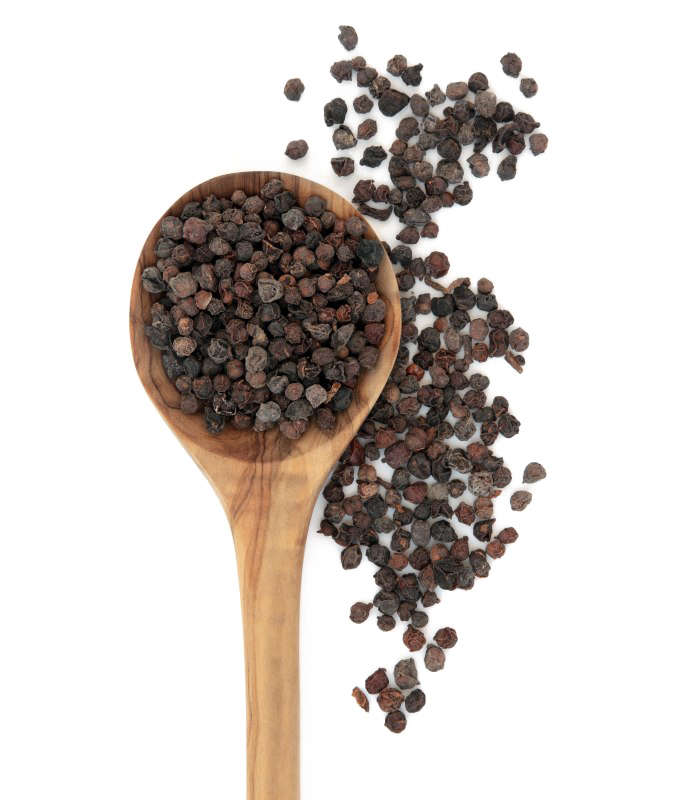 Wooden Spoon With Whole Black Peppercorns And Spilled Pepper PNG Graphic