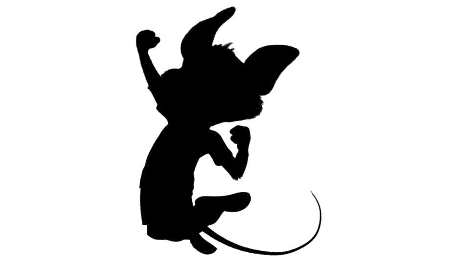Black Cartoon Mouse Silhouette Reaching For A Cheese Wedge PNG Graphic