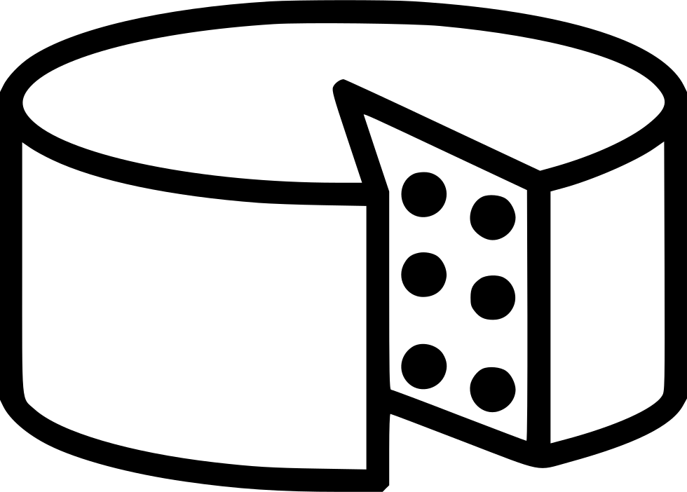 Black Outline Cheese Wheel Icon With A Cut Holey Cheese Wedge PNG Graphic