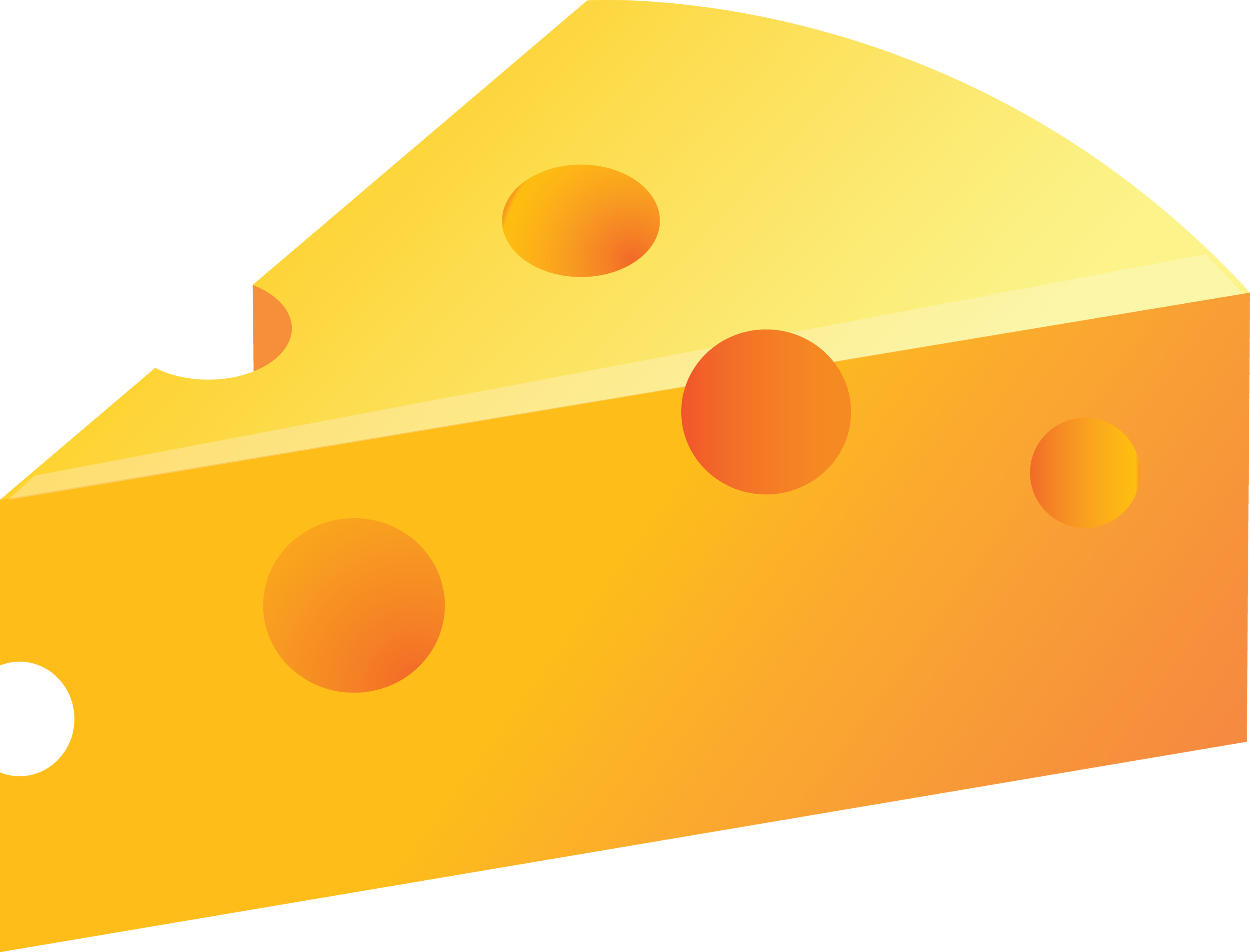 Bright Orange Cartoon Cheese Wedge With Round Holes PNG Illustration