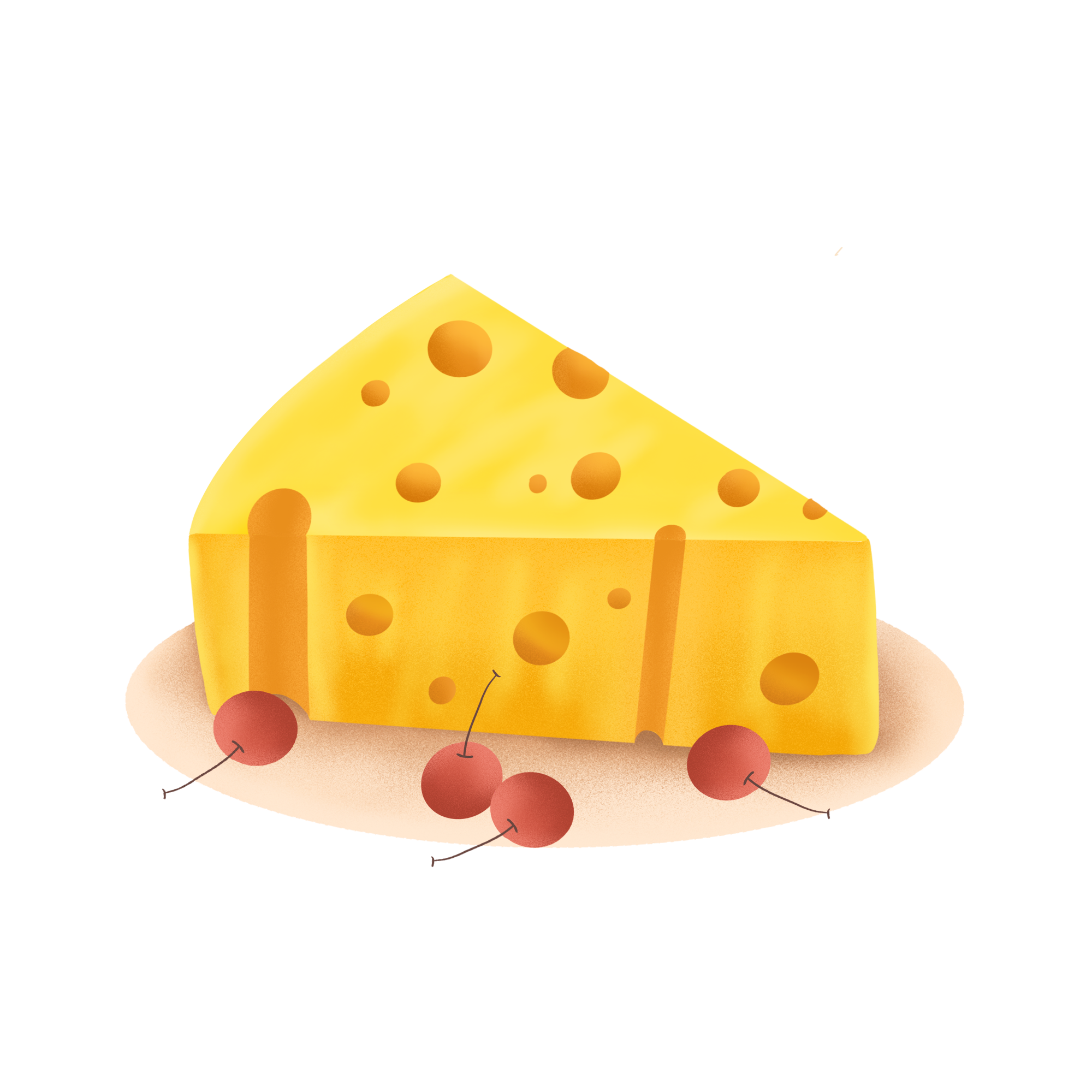 Cartoon Swiss Cheese Wedge With Tomato Garnish And Cocktail Pick PNG