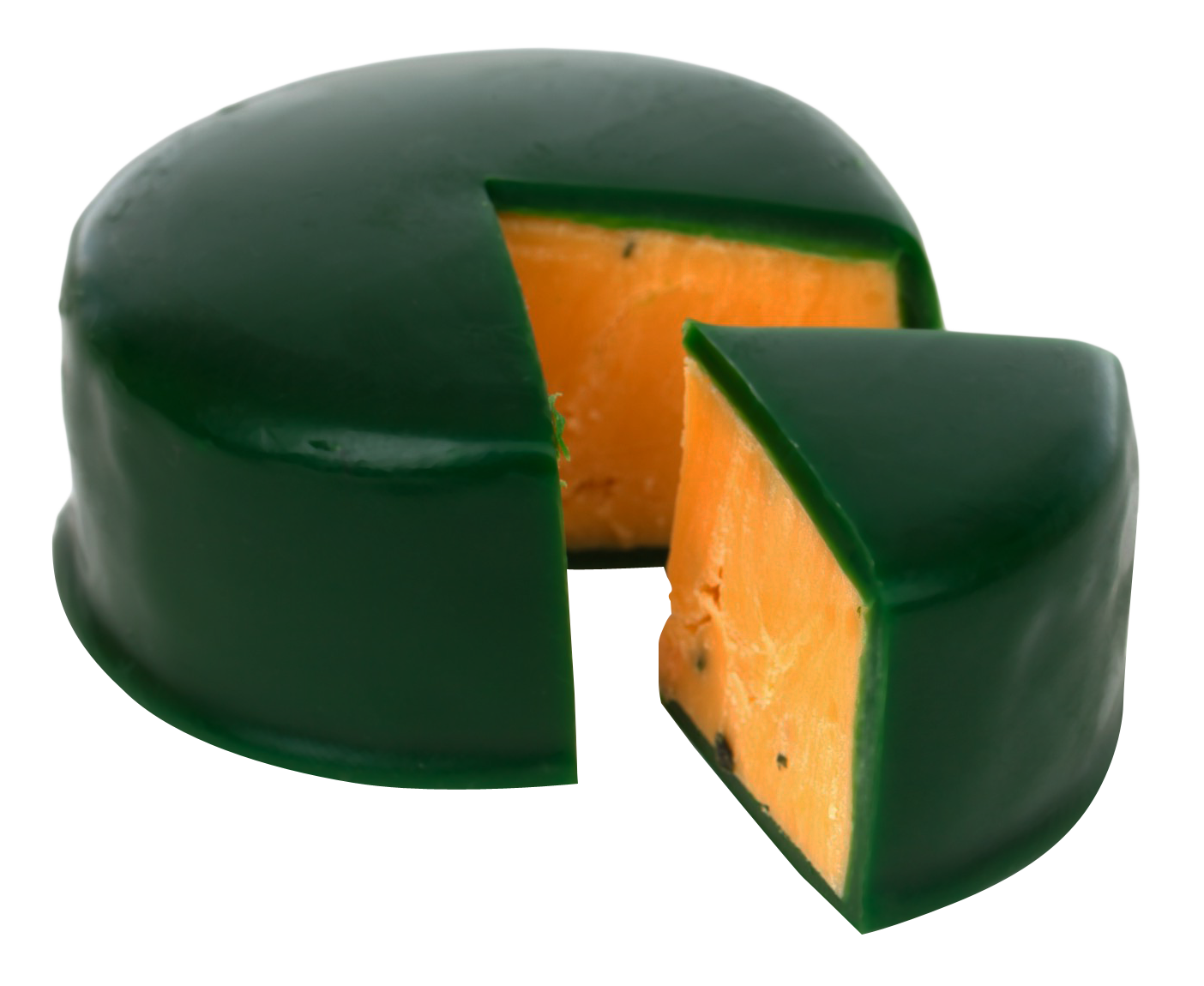 Green Cheese Wheel With A Cut Wedge And Creamy Interior PNG Image