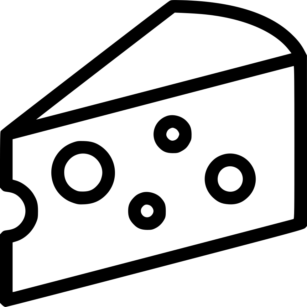 Simple Black Swiss Cheese Slice Outline Icon With Round Holes PNG Image