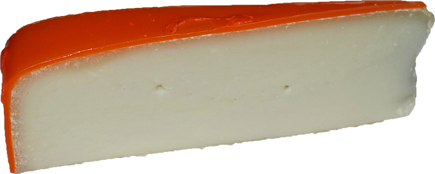 White Cheese Wedge With Orange Rind And Creamy Center PNG Image