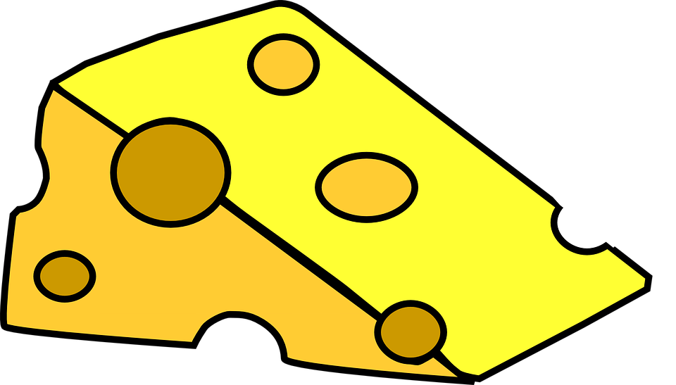 Yellow Swiss Cheese Wedge Outline Illustration With Round Holes PNG