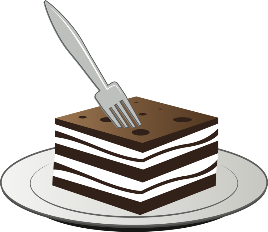 Black And White Illustration Of Layered Cake Slice With Knife PNG Graphic