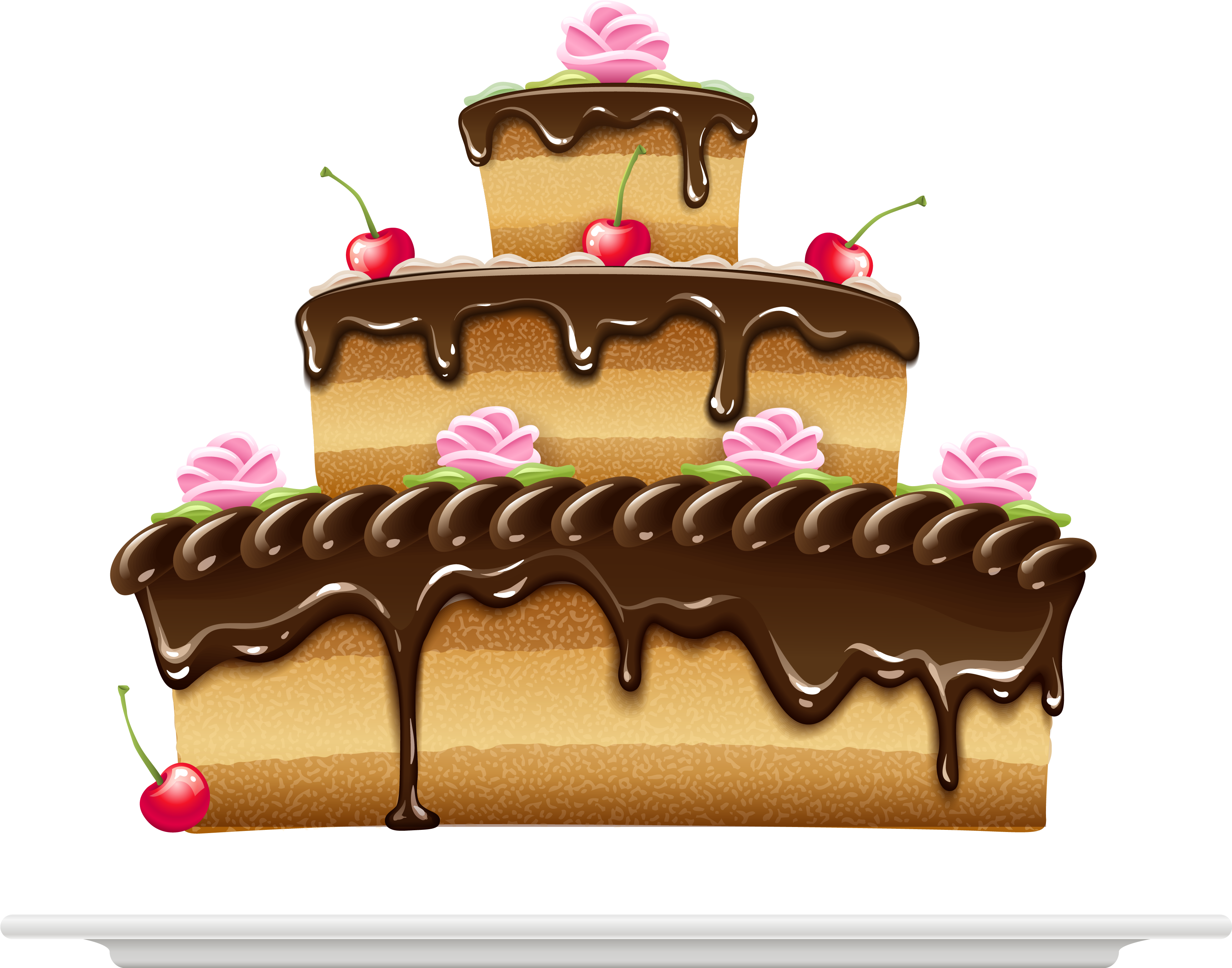 Cartoon Chocolate Drip Cake With Pink Decorations And Layered Sponge PNG Graphic