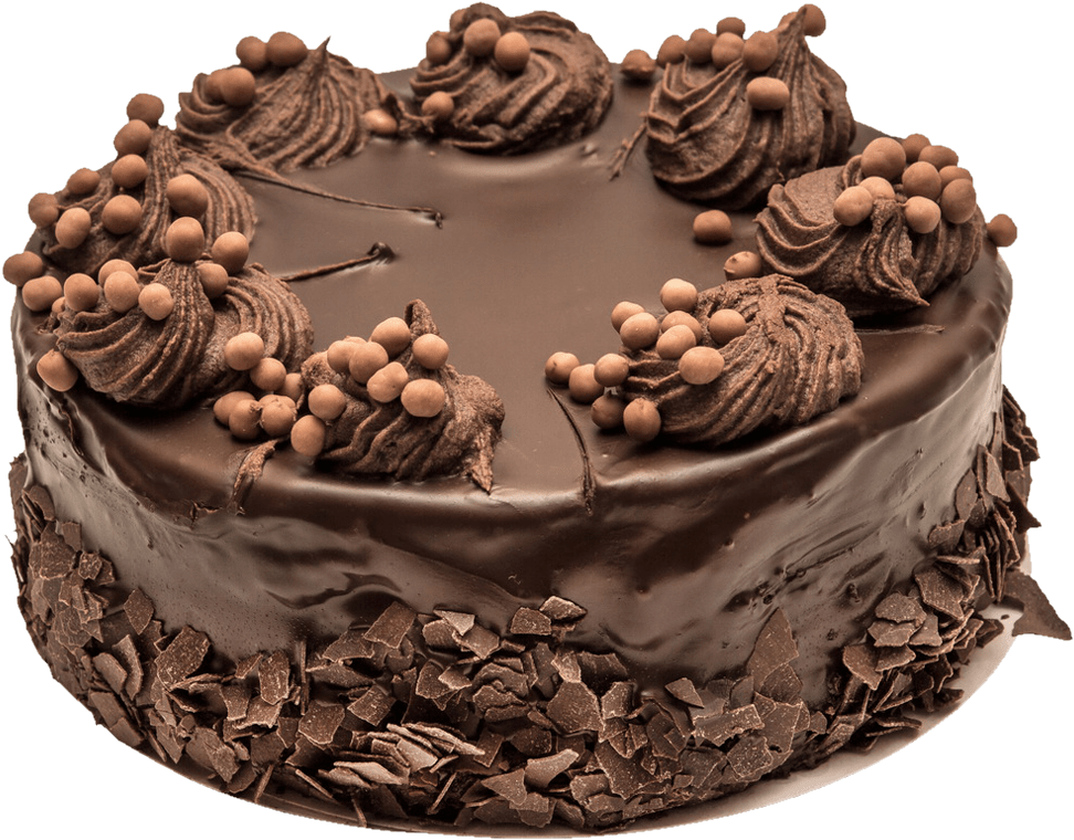 Chocolate Celebration Cake With Swirled Frosting And Piped Rosettes PNG Image