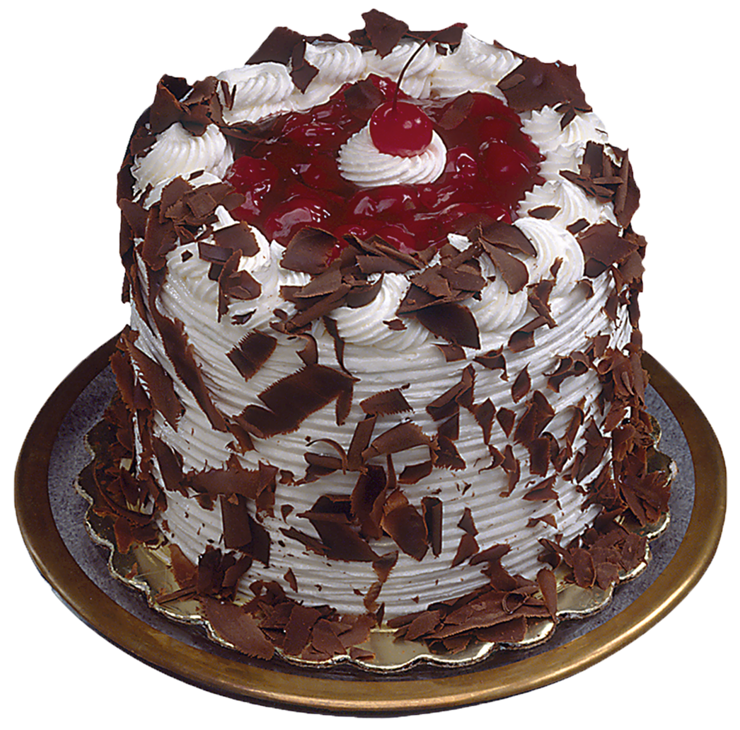 Chocolate Celebration Cake With White Cream Red Cherries And Snowflake Garnish PNG