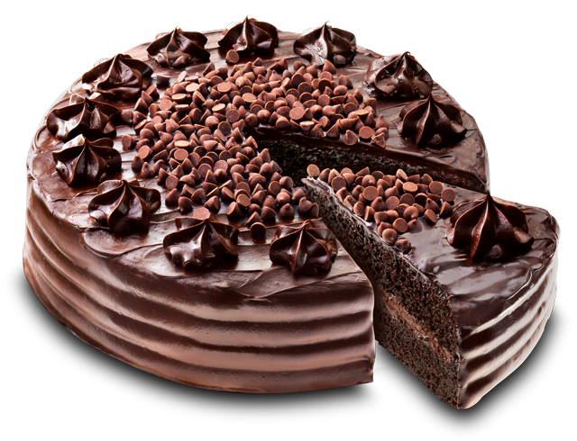 Chocolate Chip Layer Cake With A Slice Removed And Ganache Frosting PNG Image