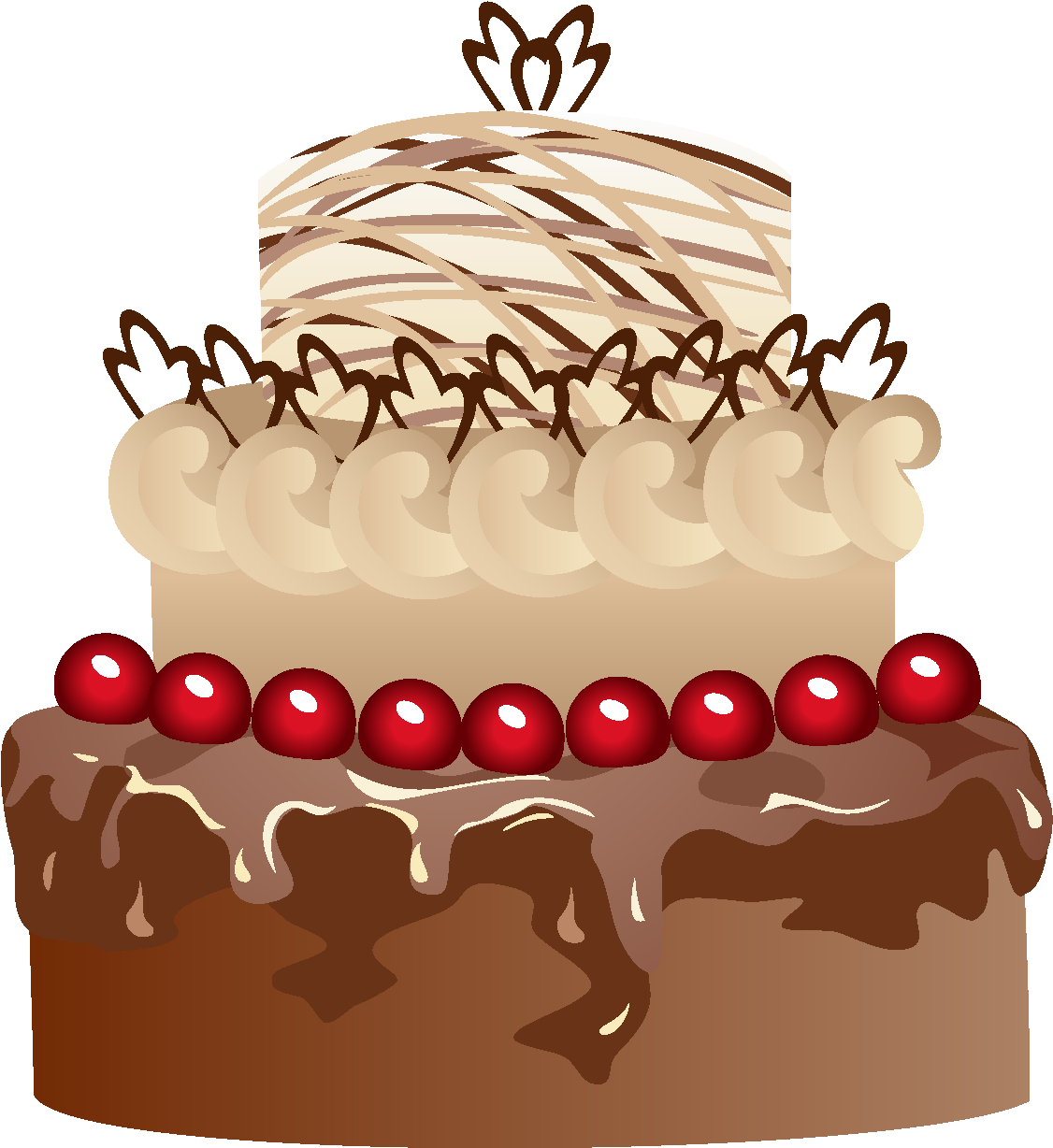 Chocolate Drip Birthday Cake With Cherries Cream Layers And Candles PNG