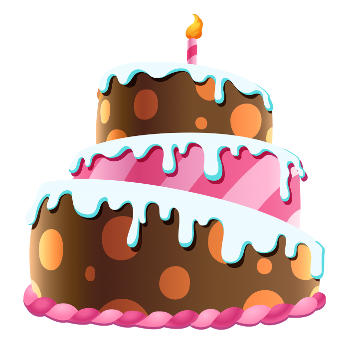 Colorful Cartoon Chocolate Layer Cake With Bright Icing Decorations PNG Illustration