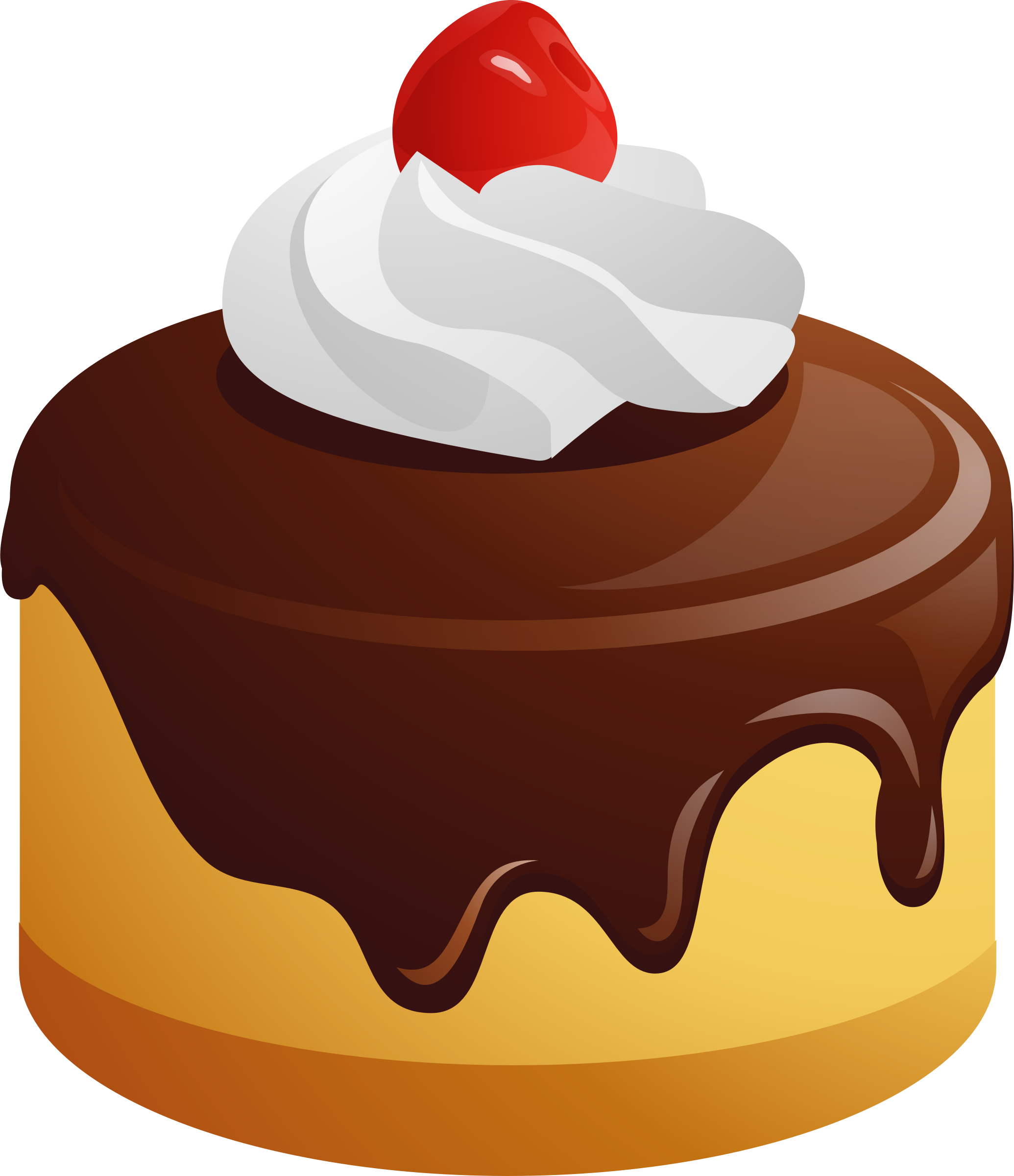 Mini Chocolate Lava Cake Cartoon With Whipped Cream And Cherry PNG Graphic