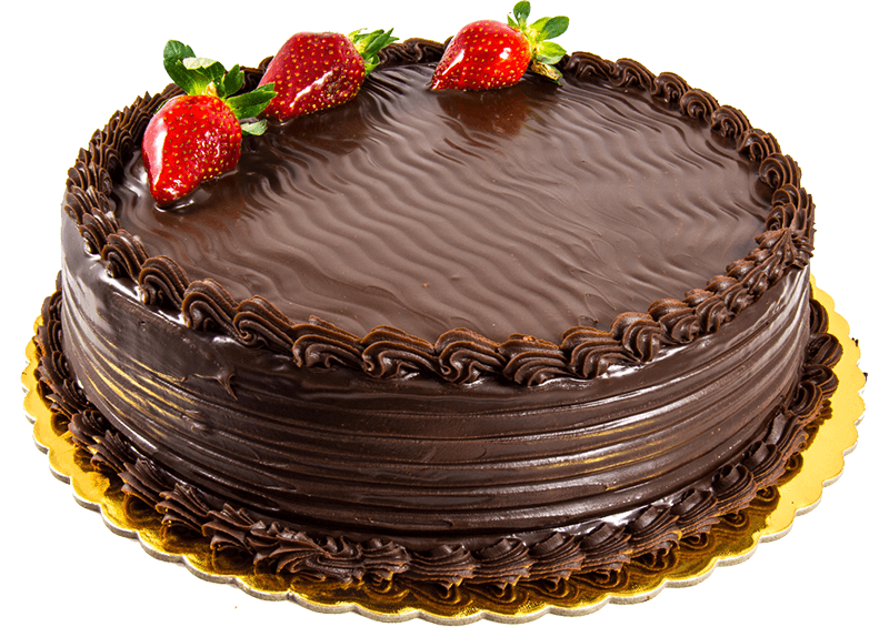 Round Chocolate Birthday Cake With Glossy Frosting And Chocolate Garnish PNG Image