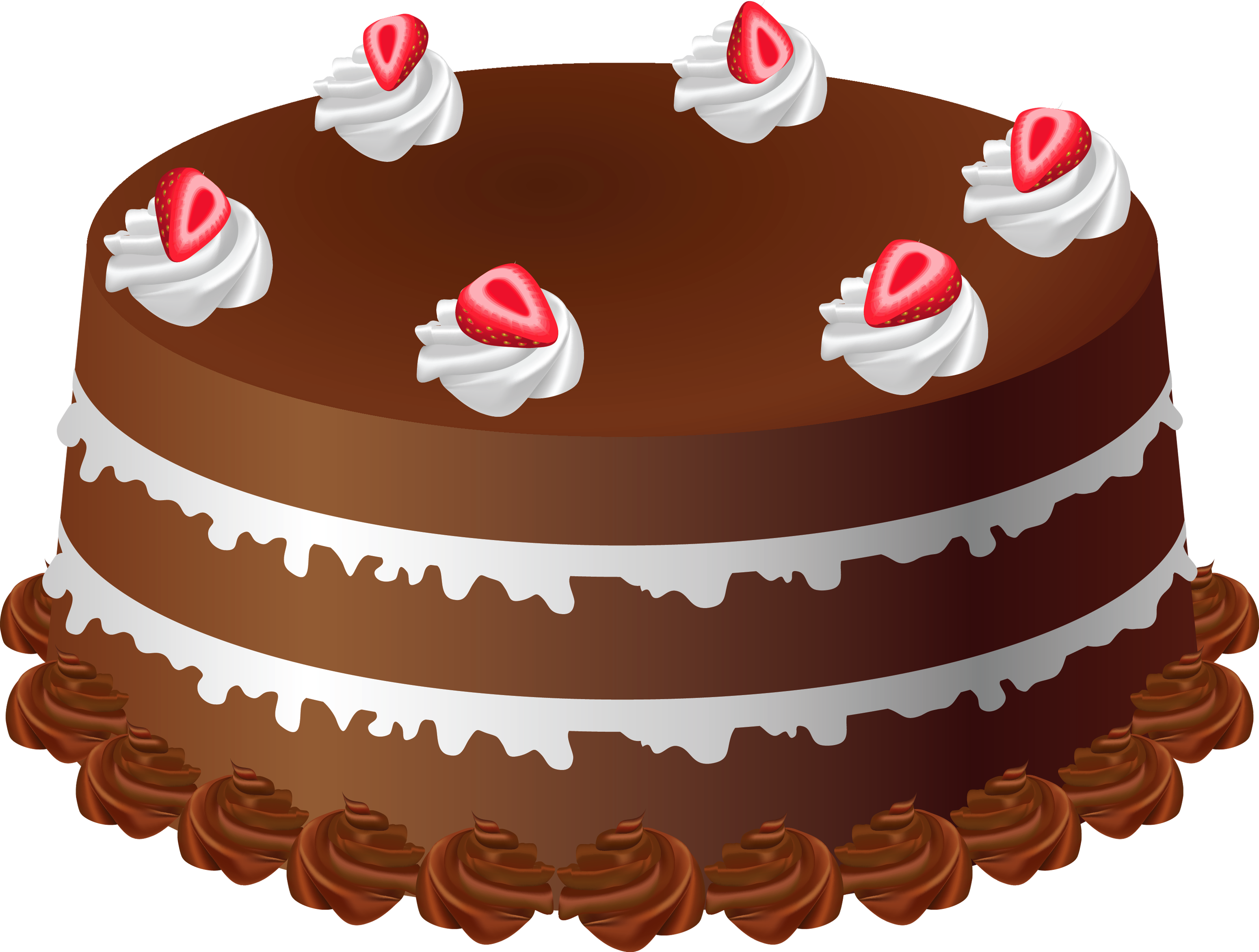 Round Chocolate Cake With White Cream Rosettes Around The Top PNG Image