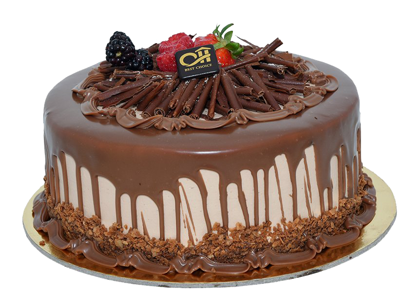 Round Chocolate Cake With White Icing Drips And Dark Frosting PNG Graphic