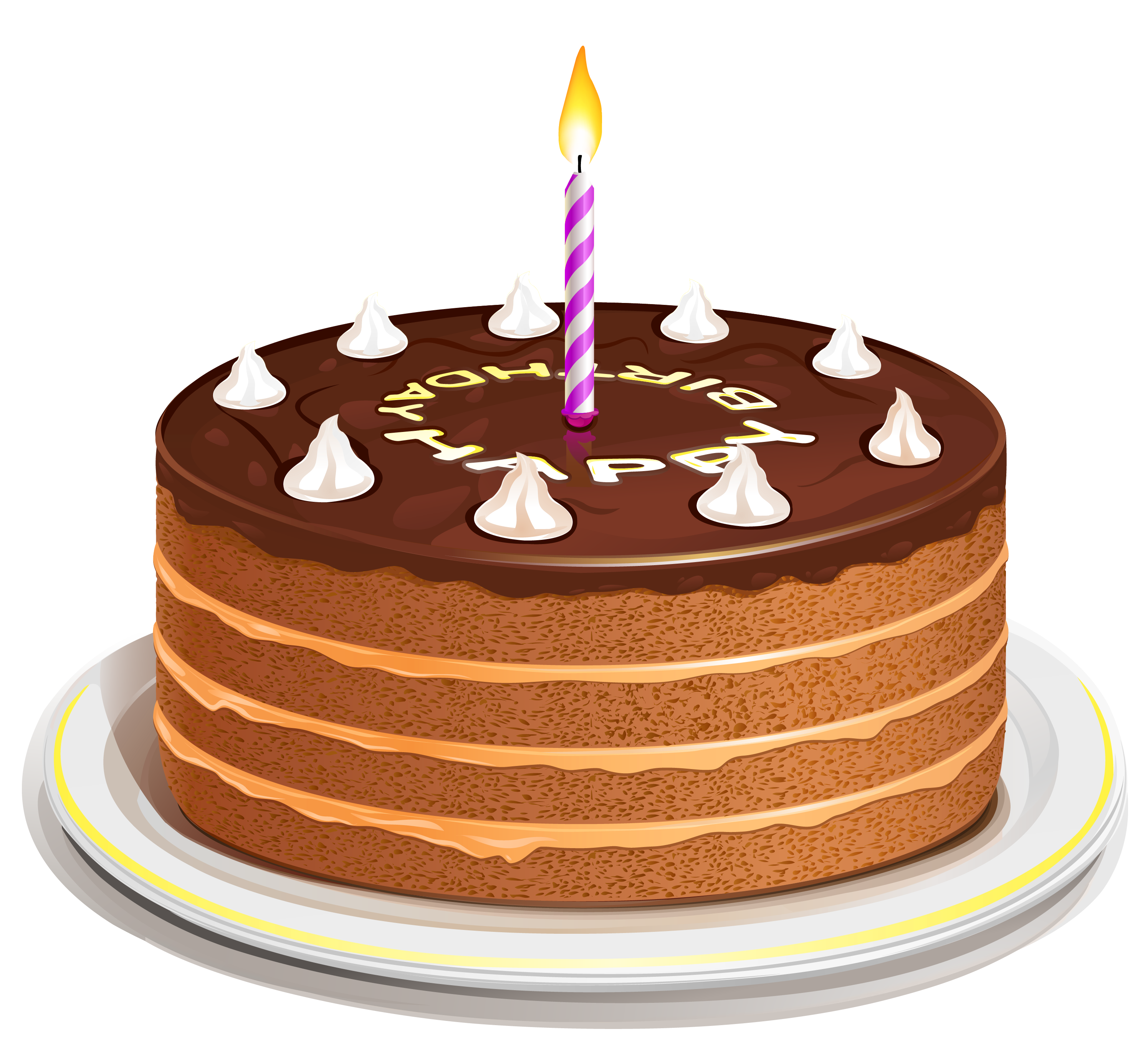 Small Two Layer Chocolate Birthday Cake With Single Candle PNG Graphic