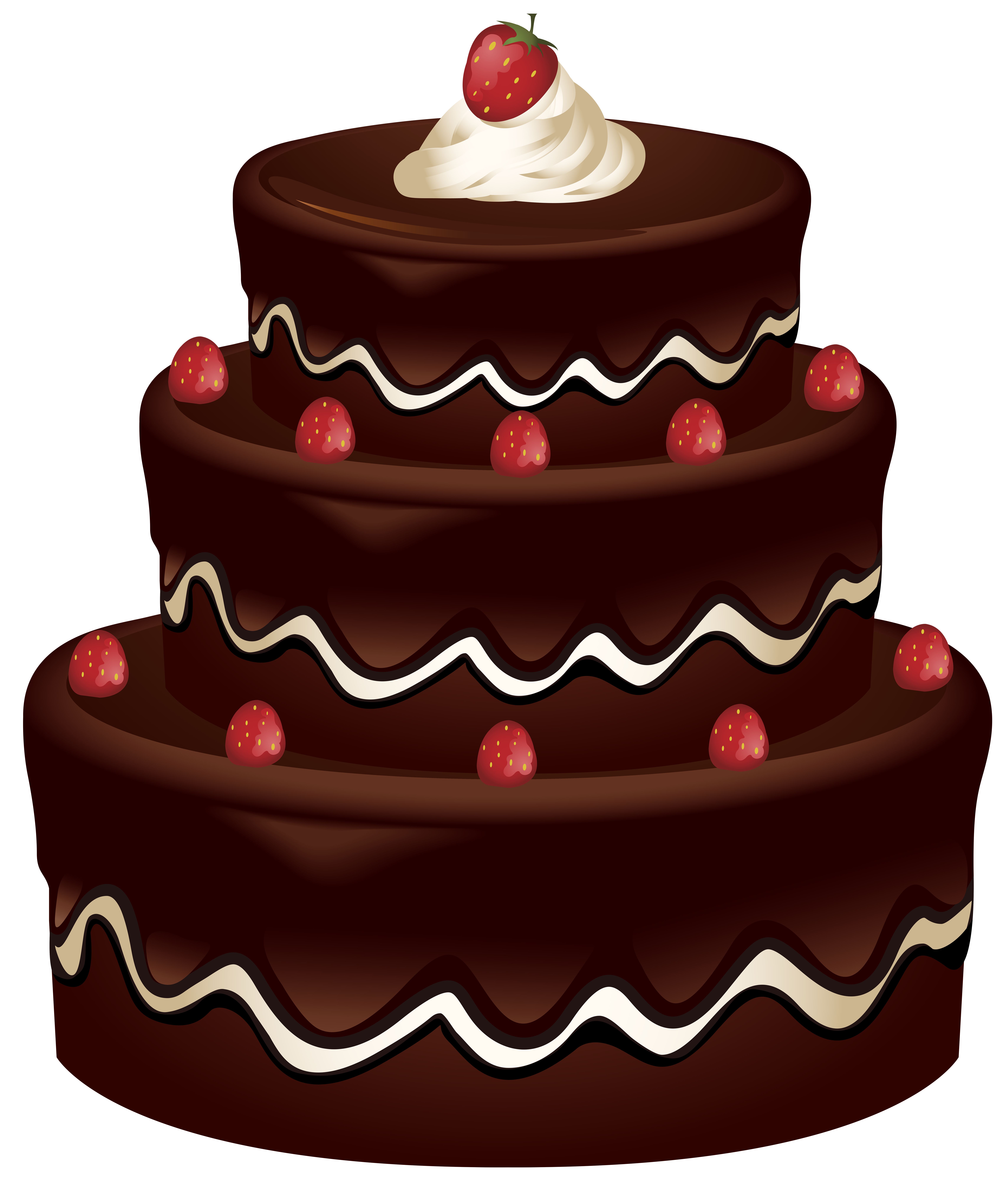 Three Tier Cartoon Chocolate Birthday Cake With Cherry Top PNG Illustration