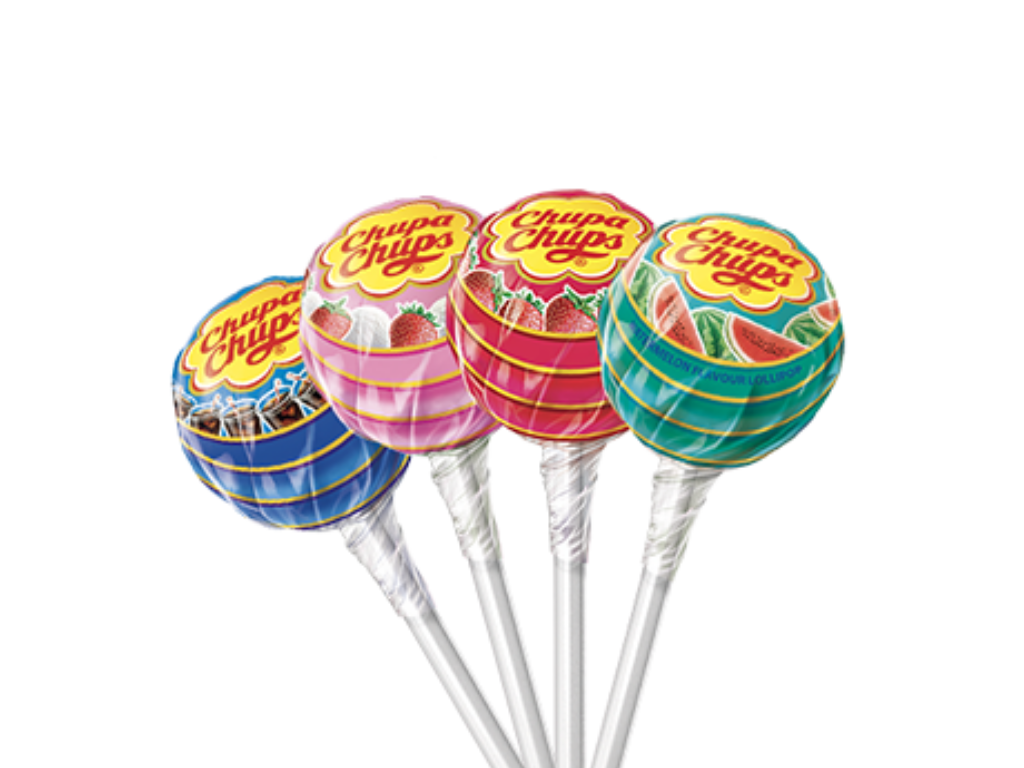 Chupa Chups Assorted Fruit Lollipops Group With White Sticks PNG Clipart