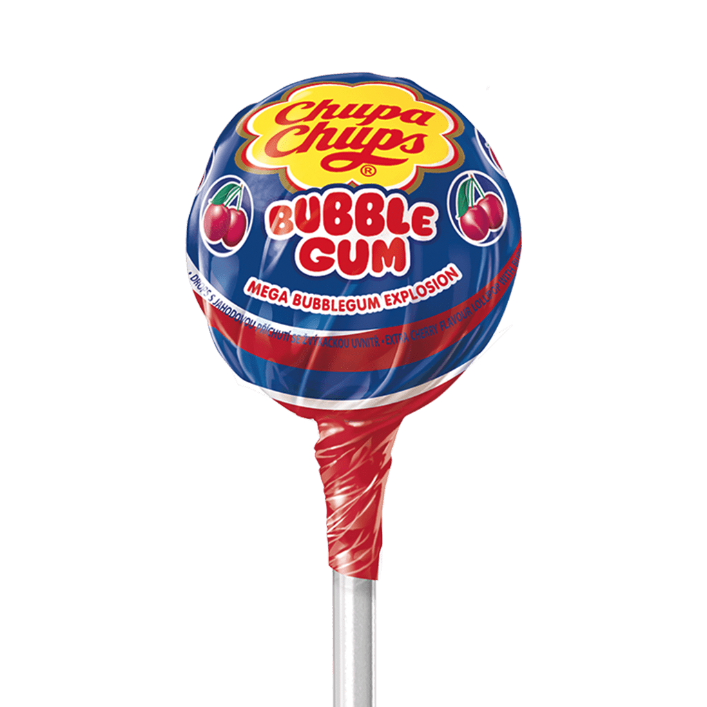 Chupa Chups Blue Bubble Gum Flavored Lollipop With Red Stick PNG Image