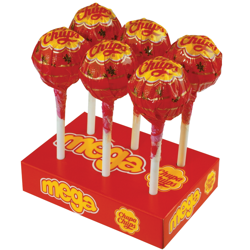 Chupa Chups Mega Red Wrapped Lollipops Countertop Display Box PNG Clipart