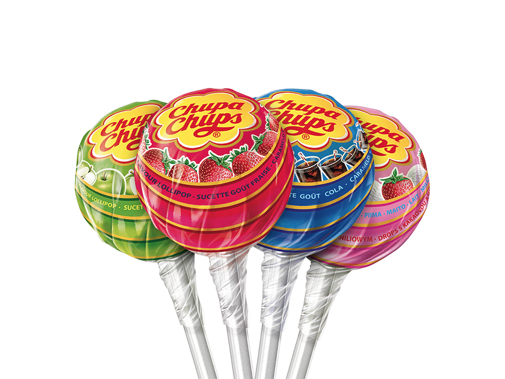 Chupa Chups Mini Assorted Fruit Lollipops Group Transparent Background Clipart