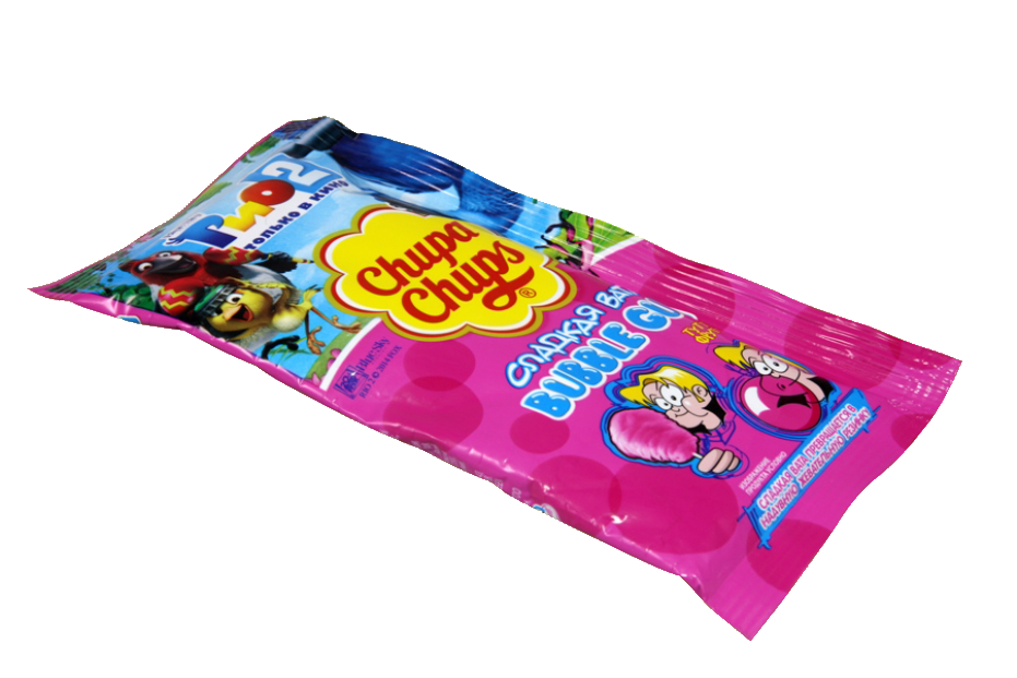 Chupa Chups Pink Wrapped Fruit Lollipop Candy Packet PNG Product Image
