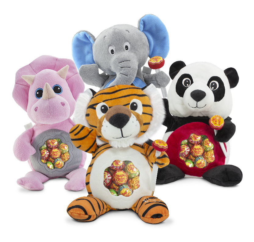 Chupa Chups Plush Toy Collection With Elephant Tiger Panda And Bear PNG Image