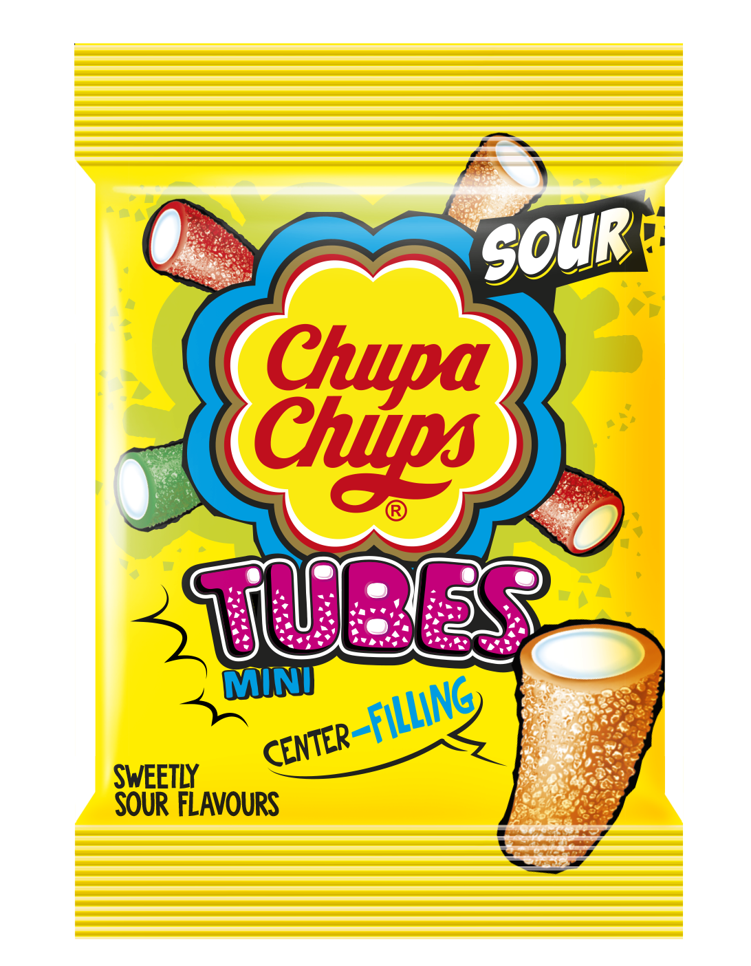 Chupa Chups Sour Tubes Candy Bag Yellow Packaging PNG Product Image