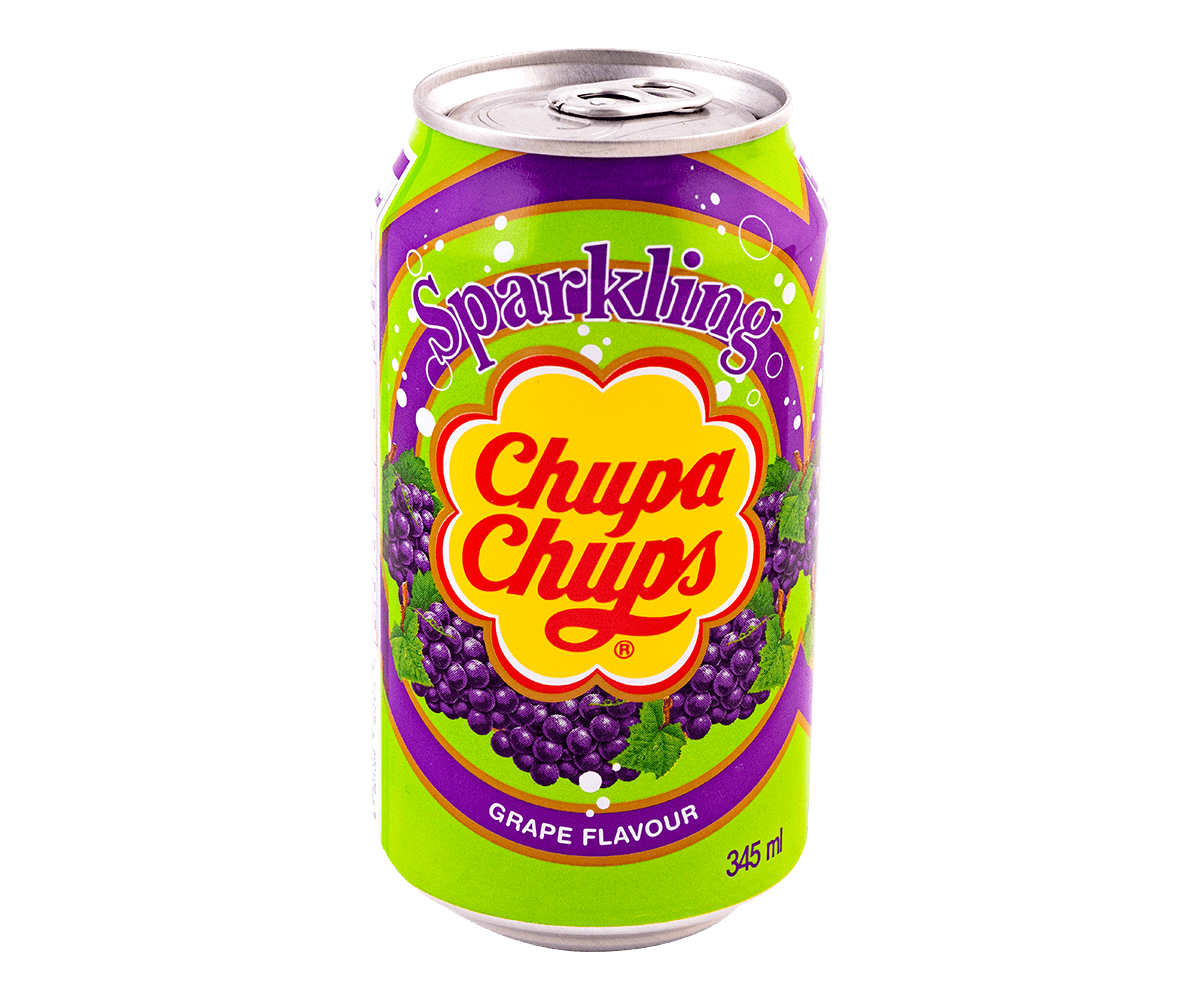 Chupa Chups Sparkling Grape Soda Can Green Purple Label PNG Product Image