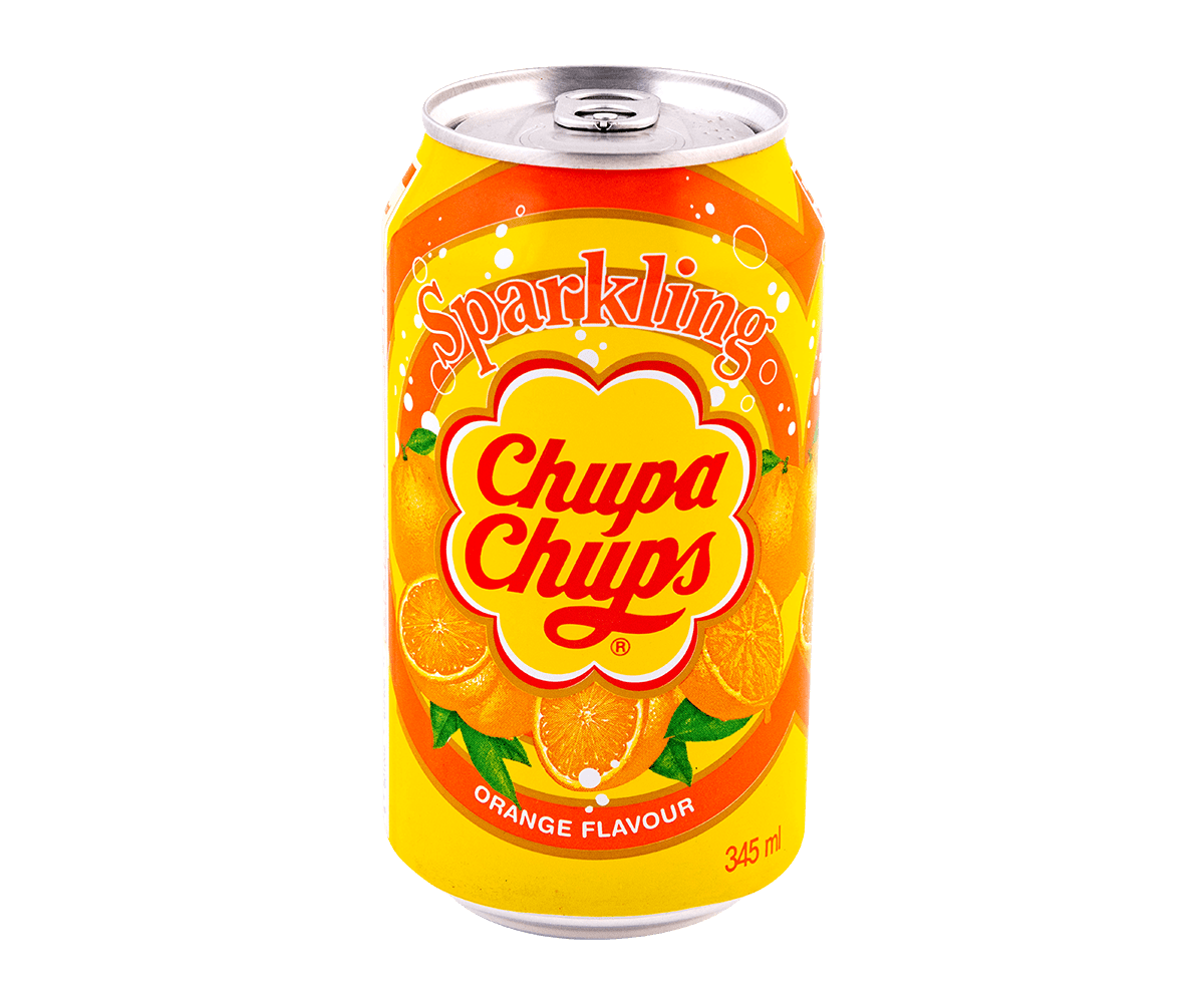 Chupa Chups Sparkling Orange Soda Can Yellow Label Transparent PNG Product Image