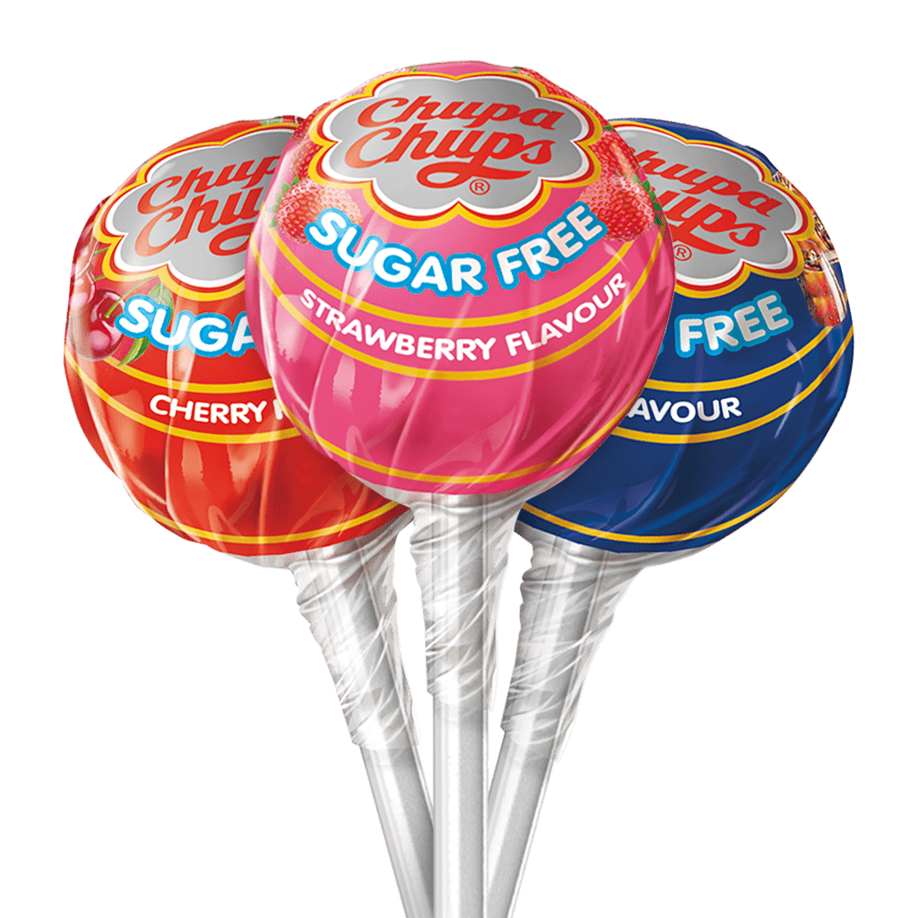 Chupa Chups Sugar Free Assorted Flavor Lollipops Three Pack PNG Image