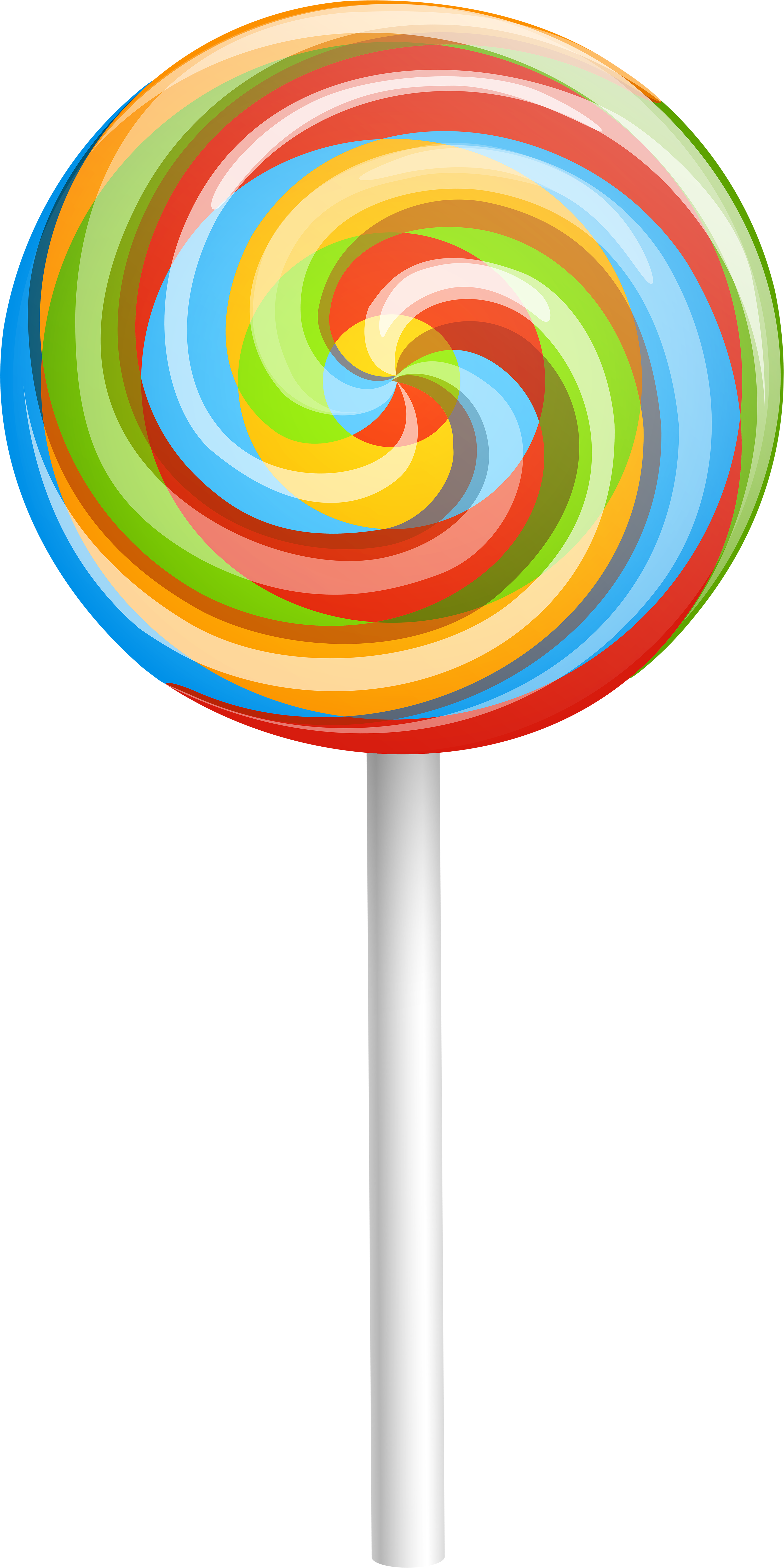 Classic Rainbow Spiral Lollipop With Long White Stick Transparent Background PNG