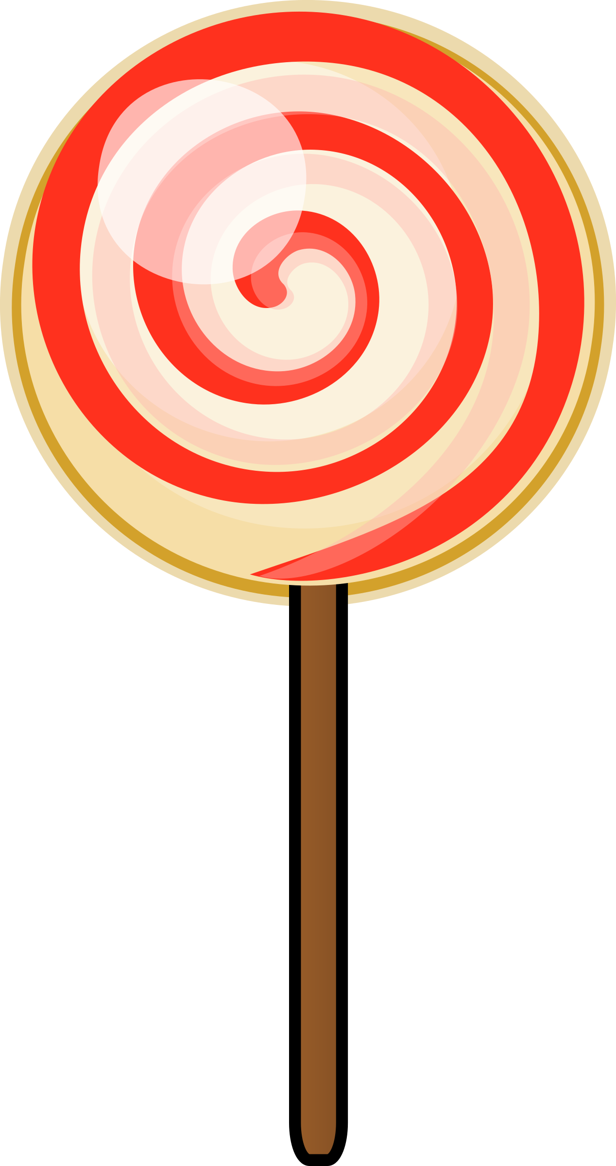 Classic Red And Yellow Spiral Lollipop On Brown Stick Transparent PNG Image