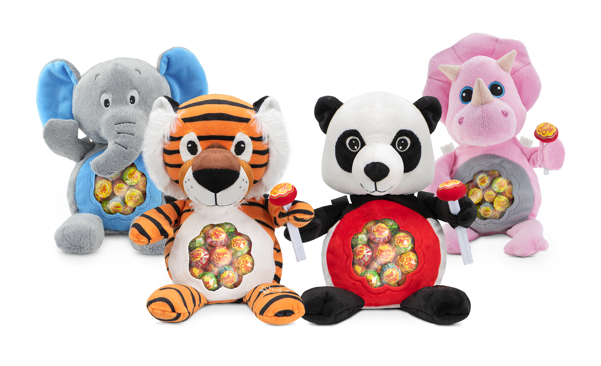 Cute Chupa Chups Plush Animal Toy Collection Elephant Tiger Panda And Bear PNG