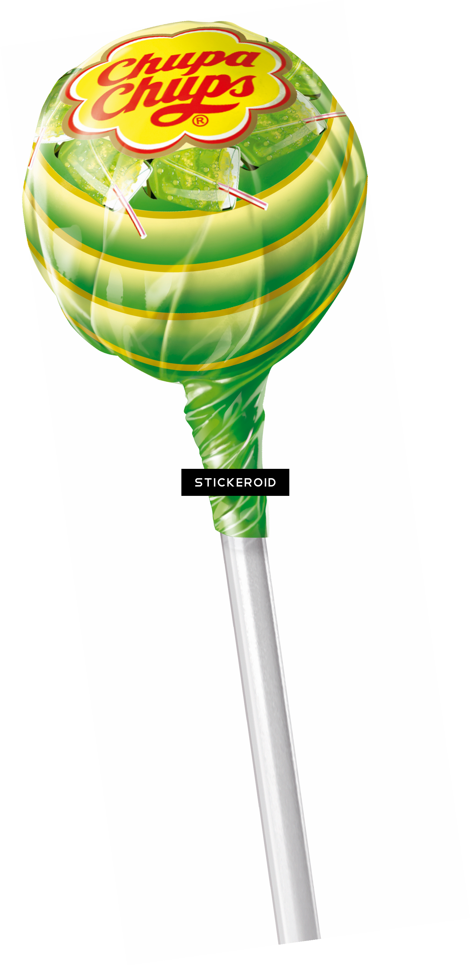 Green Apple Chupa Chups Lollipop With Long White Stick Isolated PNG Image