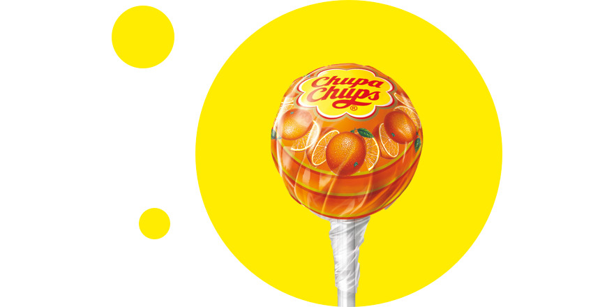 Orange Chupa Chups Lollipop In Yellow Circle Sweet Candy PNG Graphic