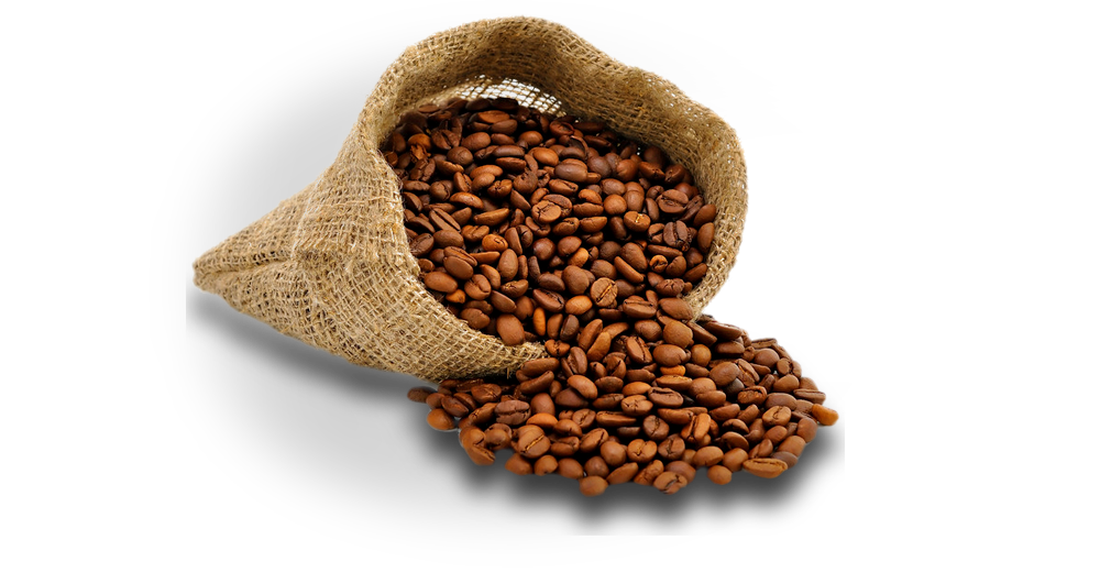 Burlap Coffee Sack Pouring Beans Onto A White Surface PNG Photo
